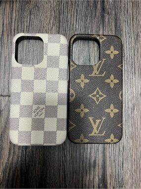 Designer Inspired Brown Monogram & White Checkered Designer Phone Case Duo